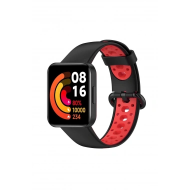 Mey İthalat® Redmi Watch 2 Spor Delikli Kordon - Siyah-Kırmızı