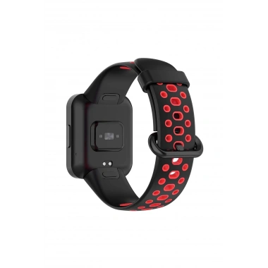 Mey İthalat® Redmi Watch 2 Spor Delikli Kordon - Siyah-Kırmızı