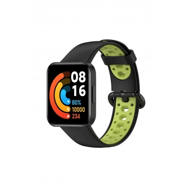 Mey İthalat® Redmi Watch 2 Spor Delikli Kordon - Siyah-Yeşil