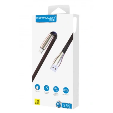 Mey İthalat® S89 Metal Uçlu Lightning Kablo iphone Uyumlu 1M 2.4A - Siyah
