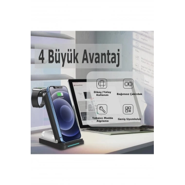 Mey İthalat® S90 4in1 Kablosuz Şarj Masaüstü Set - Siyah