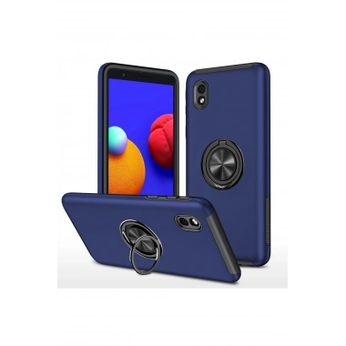 Mey İthalat®  Samsung Galaxy A01 Core Kılıf Elit Yüzüklü Kapak - Lacivert