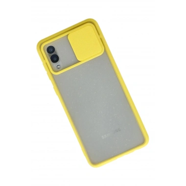 Mey İthalat®  Samsung Galaxy A02 Kılıf Palm Buzlu Kamera Sürgülü Silikon - Sarı