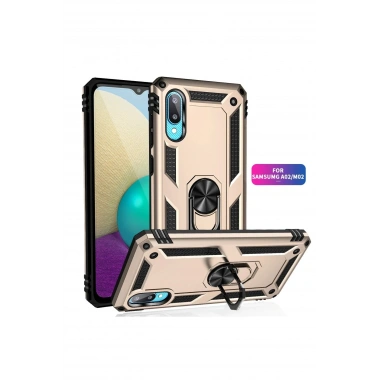 Mey İthalat® Samsung Galaxy A02 Kılıf Sofya Yüzüklü Silikon Kapak - Gold