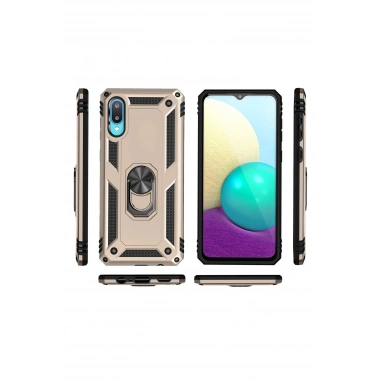 Mey İthalat® Samsung Galaxy A02 Kılıf Sofya Yüzüklü Silikon Kapak - Gold