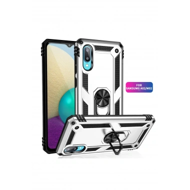 Mey İthalat® Samsung Galaxy A02 Kılıf Sofya Yüzüklü Silikon Kapak - Gümüş