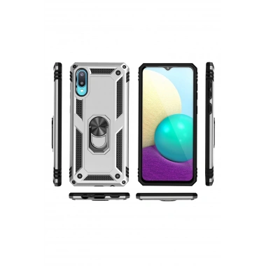 Mey İthalat® Samsung Galaxy A02 Kılıf Sofya Yüzüklü Silikon Kapak - Gümüş