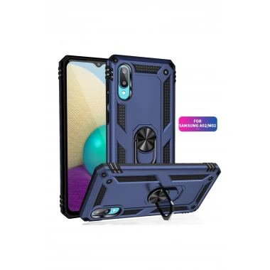 Mey İthalat® Samsung Galaxy A02 Kılıf Sofya Yüzüklü Silikon Kapak - Lacivert