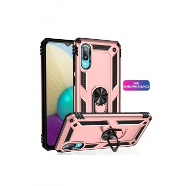 Mey İthalat® Samsung Galaxy A02 Kılıf Sofya Yüzüklü Silikon Kapak - Rose