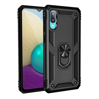 Mey İthalat®  Samsung Galaxy A02 Kılıf Sofya Yüzüklü Silikon Kapak - Siyah