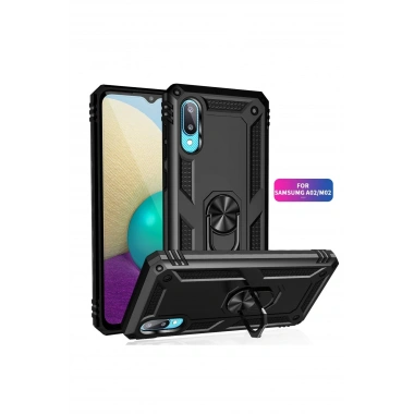 Mey İthalat®  Samsung Galaxy A02 Kılıf Sofya Yüzüklü Silikon Kapak - Siyah