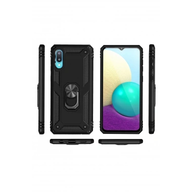 Mey İthalat®  Samsung Galaxy A02 Kılıf Sofya Yüzüklü Silikon Kapak - Siyah