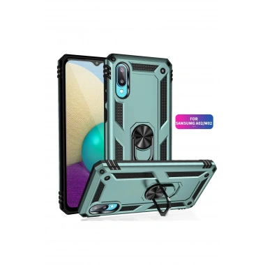 Mey İthalat®  Samsung Galaxy A02 Kılıf Sofya Yüzüklü Silikon Kapak - Yeşil