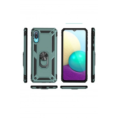 Mey İthalat®  Samsung Galaxy A02 Kılıf Sofya Yüzüklü Silikon Kapak - Yeşil