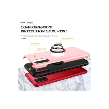 Mey İthalat®  Samsung Galaxy A02S Kılıf Elit Yüzüklü Kapak - Pembe