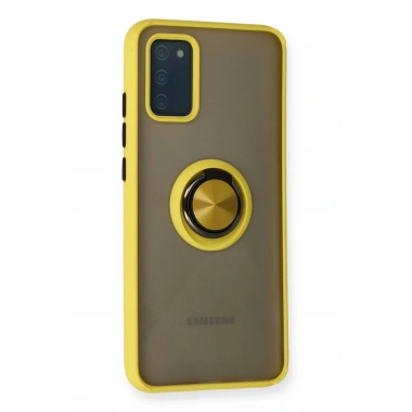 Mey İthalat®  Samsung Galaxy A02S Kılıf Montreal Yüzüklü Silikon Kapak - Sarı