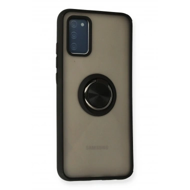 Mey İthalat®  Samsung Galaxy A02S Kılıf Montreal Yüzüklü Silikon Kapak - Siyah