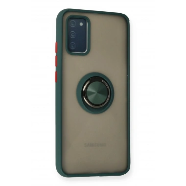 Mey İthalat®  Samsung Galaxy A02S Kılıf Montreal Yüzüklü Silikon Kapak - Yeşil