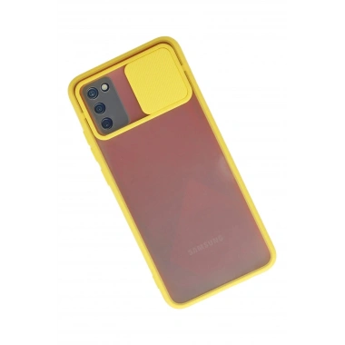 Mey İthalat® Samsung Galaxy A02S Kılıf Palm Buzlu Kamera Sürgülü Silikon - Sarı