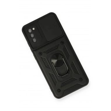 Mey İthalat®  Samsung Galaxy A02S Kılıf Pars Lens Yüzüklü Silikon - Siyah