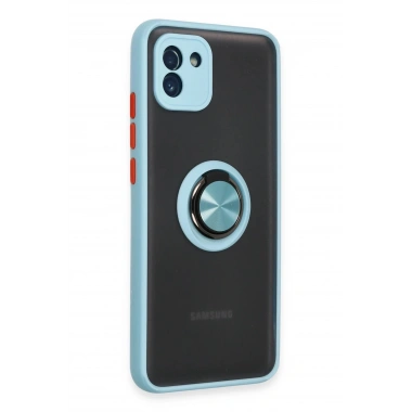 Mey İthalat®  Samsung Galaxy A03 Kılıf Montreal Yüzüklü Silikon Kapak - Buz Mavi