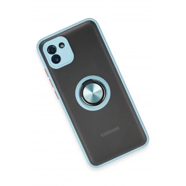 Mey İthalat®  Samsung Galaxy A03 Kılıf Montreal Yüzüklü Silikon Kapak - Buz Mavi