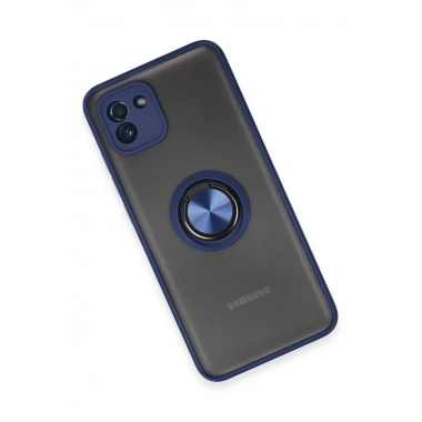 Mey İthalat®  Samsung Galaxy A03 Kılıf Montreal Yüzüklü Silikon Kapak - Lacivert