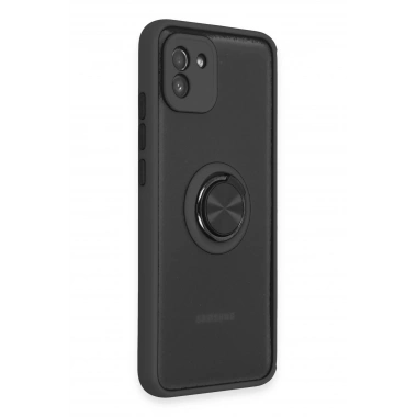 Mey İthalat®  Samsung Galaxy A03 Kılıf Montreal Yüzüklü Silikon Kapak - Siyah