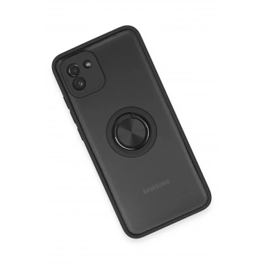 Mey İthalat®  Samsung Galaxy A03 Kılıf Montreal Yüzüklü Silikon Kapak - Siyah
