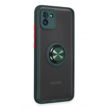 Mey İthalat®  Samsung Galaxy A03 Kılıf Montreal Yüzüklü Silikon Kapak - Yeşil