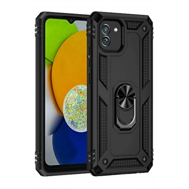 Mey İthalat® Samsung Galaxy A03 Kılıf Sofya Yüzüklü Silikon Kapak - Siyah
