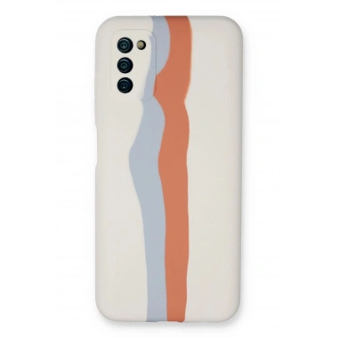 Mey İthalat® Samsung Galaxy A03S Kılıf Ebruli Lansman Silikon - Beyaz-Turuncu