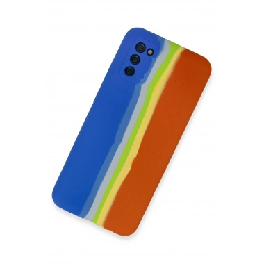 Mey İthalat® Samsung Galaxy A03S Kılıf Ebruli Lansman Silikon - Mavi-Turuncu