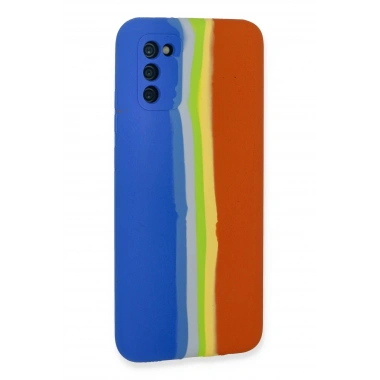 Mey İthalat® Samsung Galaxy A03S Kılıf Ebruli Lansman Silikon - Mavi-Turuncu