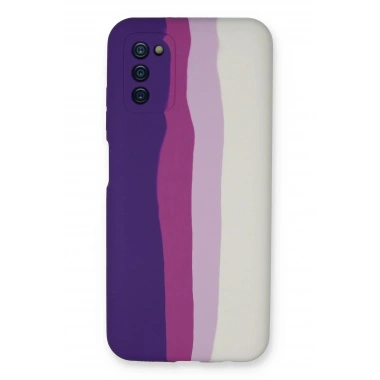 Mey İthalat®  Samsung Galaxy A03S Kılıf Ebruli Lansman Silikon - Mor-Beyaz