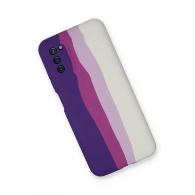 Mey İthalat®  Samsung Galaxy A03S Kılıf Ebruli Lansman Silikon - Mor-Beyaz