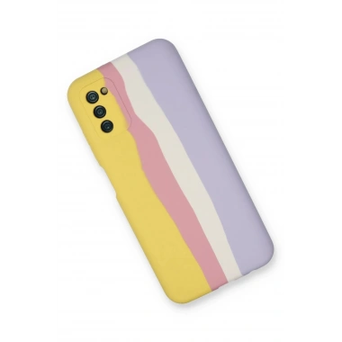 Mey İthalat®  Samsung Galaxy A03S Kılıf Ebruli Lansman Silikon - Sarı-Mavi