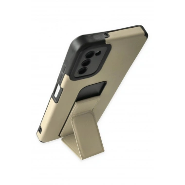 Mey İthalat® Samsung Galaxy A03S Kılıf Mega Standlı Silikon - Gold