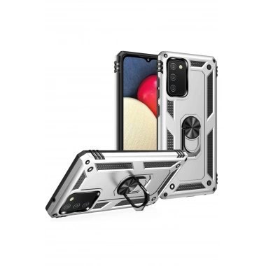Mey İthalat®  Samsung Galaxy A03S Kılıf Sofya Yüzüklü Silikon Kapak - Gümüş
