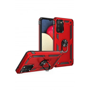 Mey İthalat® Samsung Galaxy A03S Kılıf Sofya Yüzüklü Silikon Kapak - Kırmızı