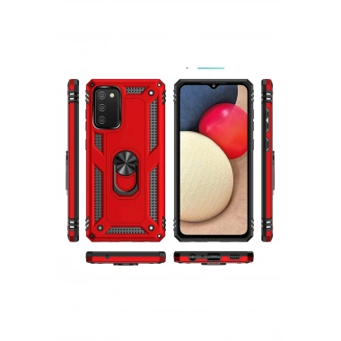 Mey İthalat® Samsung Galaxy A03S Kılıf Sofya Yüzüklü Silikon Kapak - Kırmızı