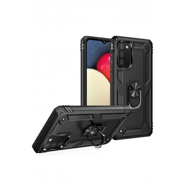 Mey İthalat®  Samsung Galaxy A03S Kılıf Sofya Yüzüklü Silikon Kapak - Siyah