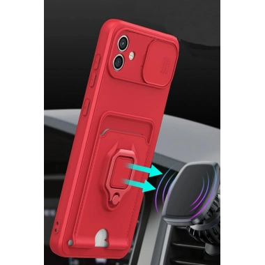 Mey İthalat®  Samsung Galaxy A05 Kılıf Zuma Kartvizitli Yüzüklü Silikon - Pembe