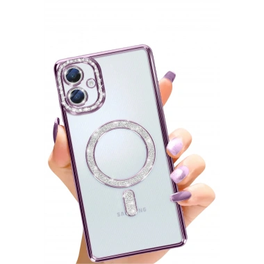 Mey İthalat®  Samsung Galaxy A06 Joke Simli Magneticsafe Kılıf - Derin Mor