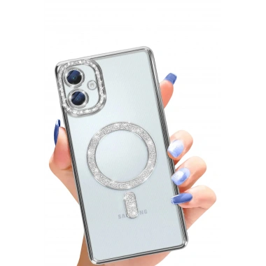 Mey İthalat®  Samsung Galaxy A06 Joke Simli Magneticsafe Kılıf - Gümüş