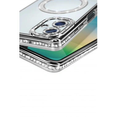 Mey İthalat®  Samsung Galaxy A06 Joke Simli Magneticsafe Kılıf - Gümüş