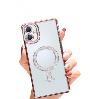 Mey İthalat®  Samsung Galaxy A06 Joke Simli Magneticsafe Kılıf - Pembe