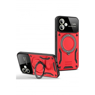 Mey İthalat®  Samsung Galaxy A06 Kılıf Joy Lens Standlı Kapak - Kırmızı