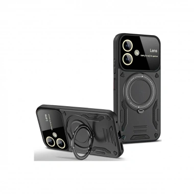 Mey İthalat®  Samsung Galaxy A06 Kılıf Joy Lens Standlı Kapak - Siyah