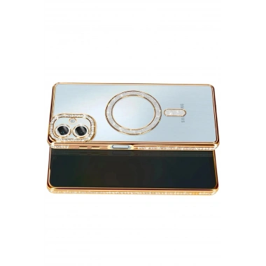 Mey İthalat®  Samsung Galaxy A07 4G Joke Simli Magneticsafe Kılıf - Gold